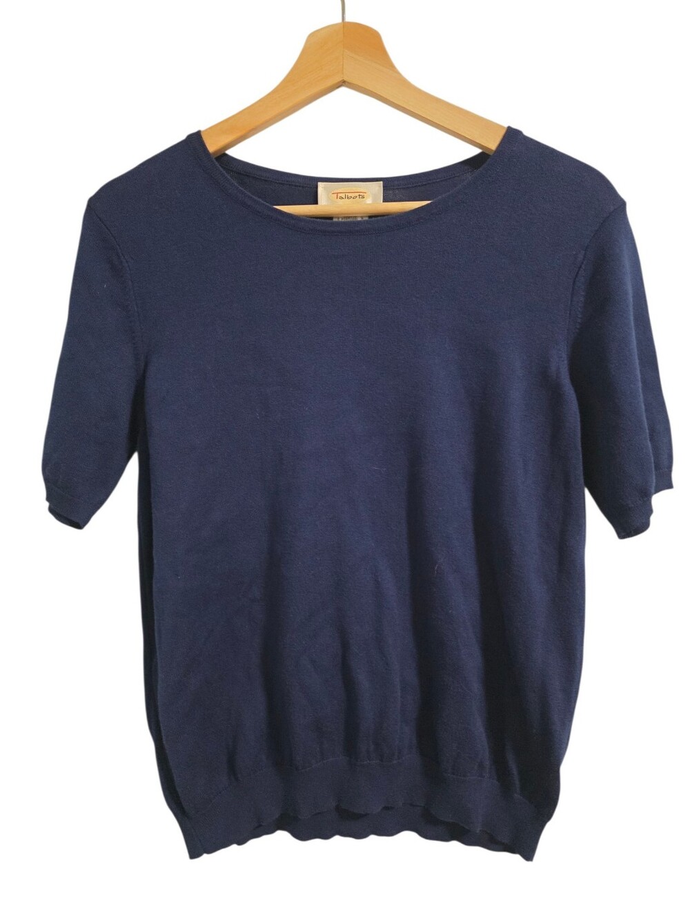 Talbots Petites Navy Blue 100% Cotton Shortsleeve Crewneck Sweater Size SP
